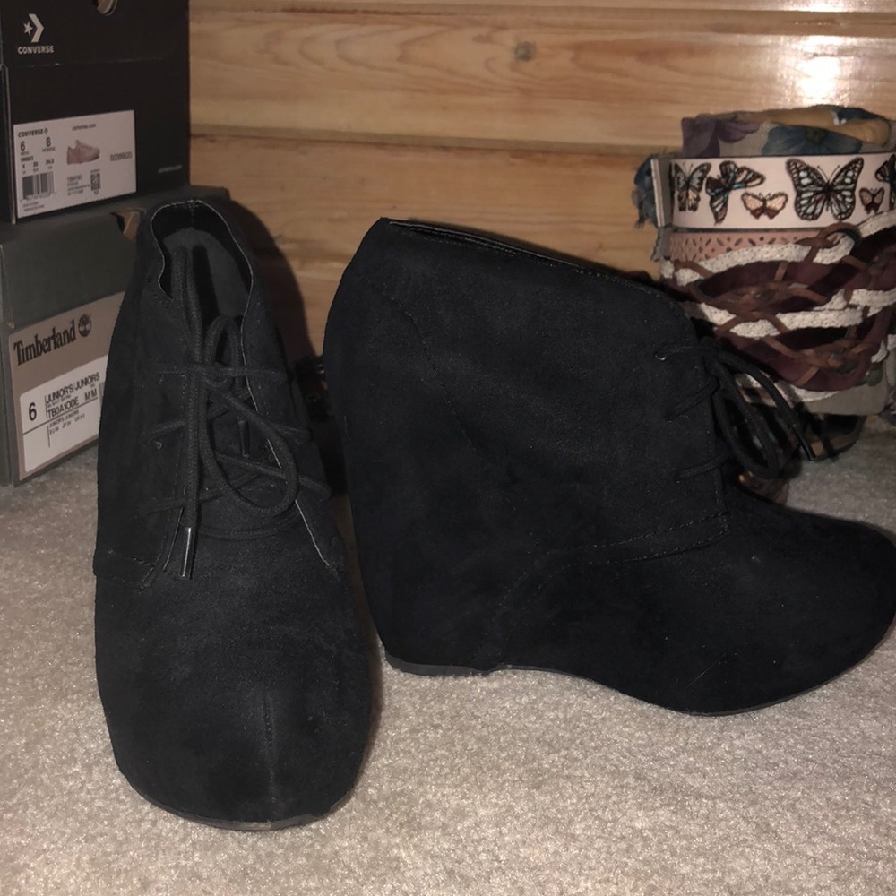 Black wedge heel ankle booties